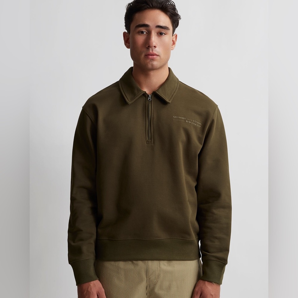 SATURDAYS NEW YORK CITY Quarter Zip Army green Sweater Mens size Medium